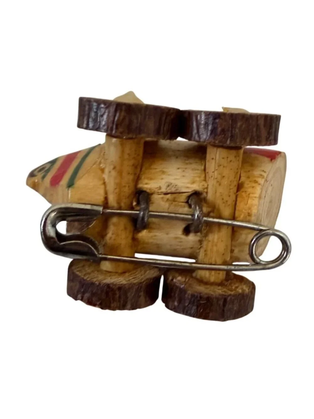 Japanese Kiji Guruma Folk Art Bolo Tie Pin Set Wood Pheasant Cart Box Paperwork